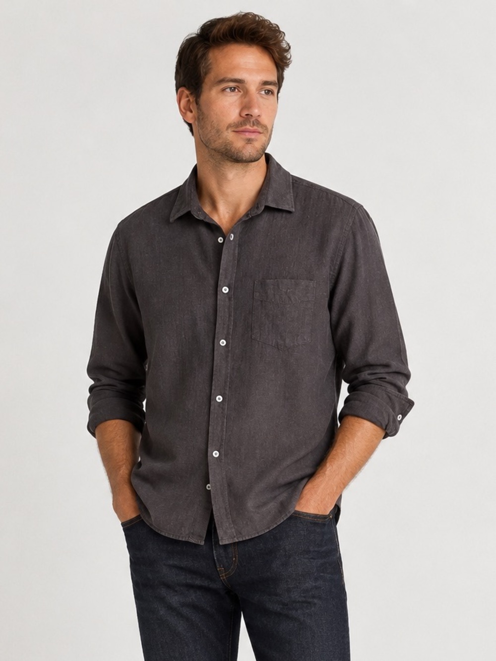 Billy Reid Brown Wool Flannel Button Down Shirt Quiet Luxury Old Money Size M